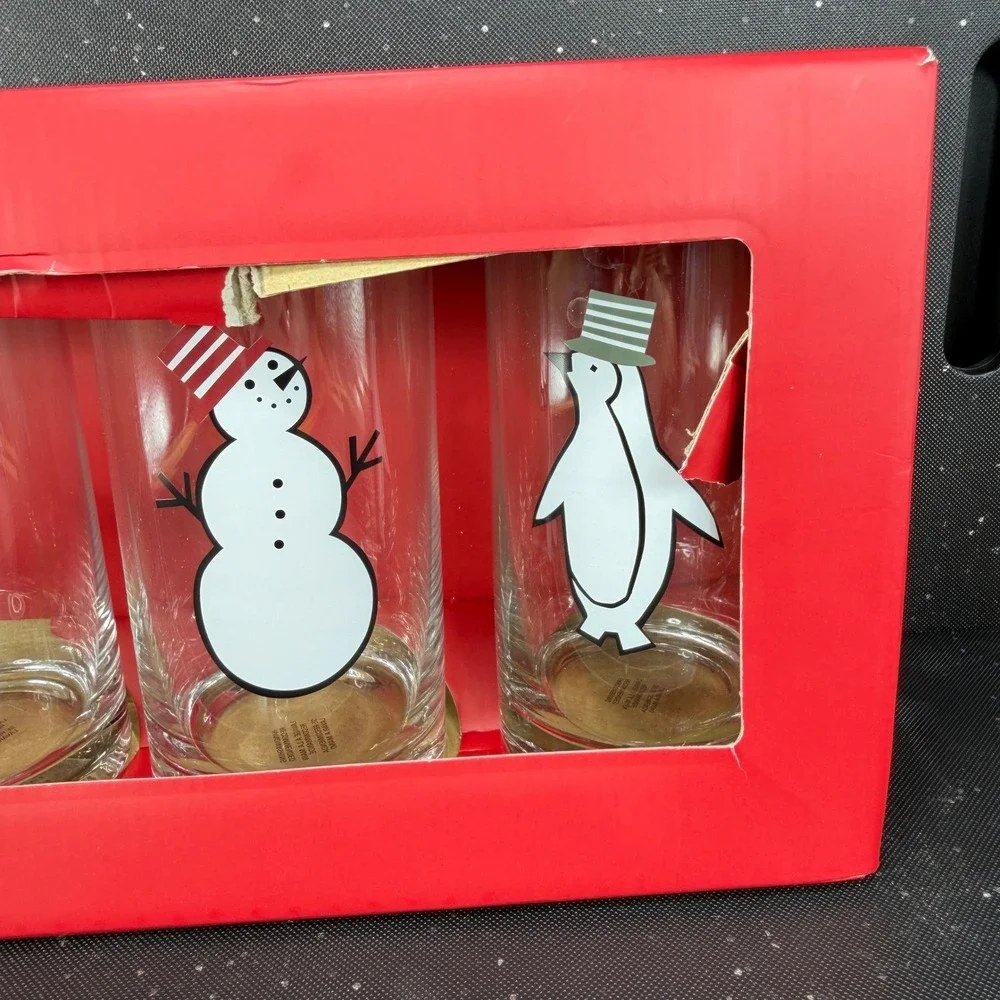 Crate &‎ Barrel Joan Anderson Arctic Friends Highball Glasses Set 4 Holiday NEW